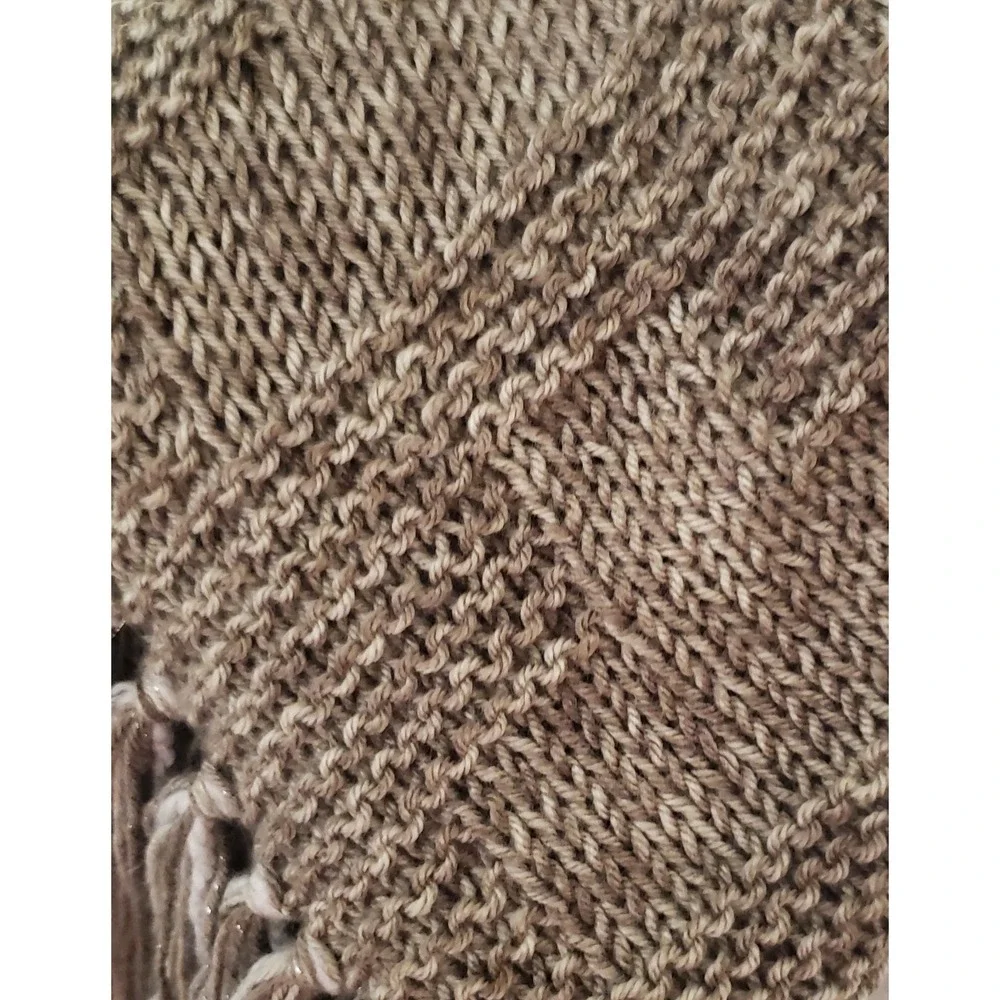 NEW Hand Knitted Taupe Boho Cowl Scarf Fringe Cottage Earthy Artsy Cottage Indie